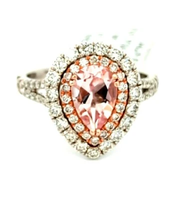 Video 2.10CT 14K Gold Natural Morganite White Diamond Halo Engagement Ring  - Image 1 of 4