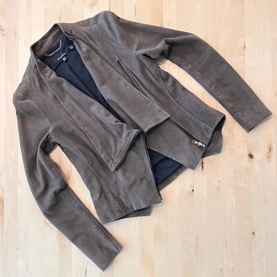 Blazer Chaqueta Corta Muubaa $398 Gamuza Cuero EU 34 US 0/2 XS Gris Masón/Marrón Foto 1 de 4