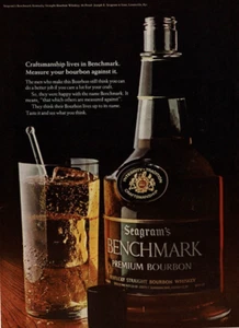 1969 Stampa Vintage Pubblicità Seagram's Benchmark Premium Bourbon Whiskey Artigianato - Foto 1 di 2
