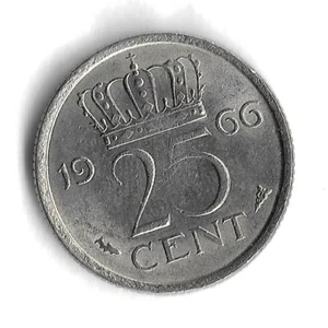 1966 Netherlands 25 Cents World Coin - KM# 183 - Picture 1 of 2