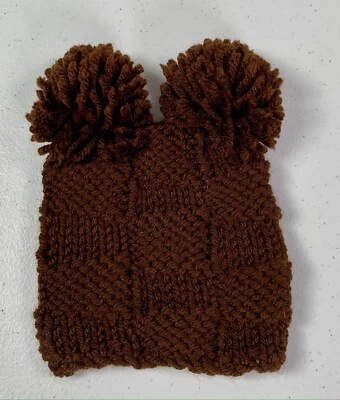 Sombrero de bebé marrón con orejas de pompón hecho a mano foto utilería bebé recién nacido Foto 1 de 2