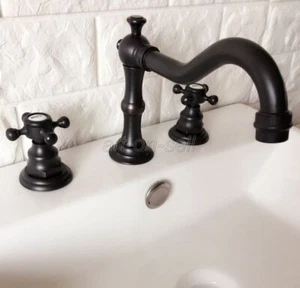 Black Oil Rubbed Bronze Widespread Bathroom Faucet 3 Hole Vanity Sink Mixer Tap - Picture 1 of 7