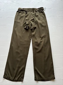 Old Navy Wide Leg Soft Pants Womens Medium Green Belted Full Length New - Picture 1 of 15