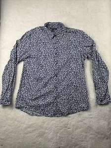 Michael Kors Shirt 2XL Black & Blue Print Long Sleeve Button Up Trim Stretch - Picture 1 of 10