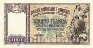 ALBANIA 100 FRANGA 1940 PICK 8 VG/FINE - Picture 1 of 2