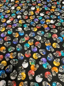 FOOTBALL HELMETS MULTI COLOR  Black Cotton Fabric FQ - Picture 1 of 3