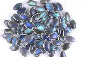 AAA Quality 92.5 Silver Labradorite Connectors Blue Flesh Oval Shape 10x17 MM - Picture 1 of 3
