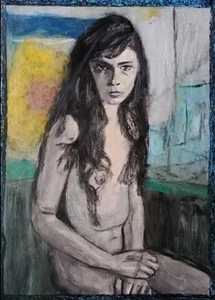 Woman Portrait Moderne Kunst Ölkreide Auf A4 Papier Gemälde Bild, Modern Art - Bild 1 von 2