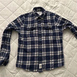 Camicia uomo Abercrombie & Fitch M blu muscolare bianca a quadri manica lunga in flanella - Foto 1 di 7