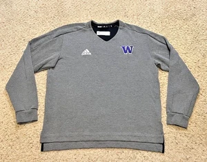 Washington Huskies Adidas Team Issue Coach Gray Knit Sweater Size Large L EUC - Picture 1 of 4