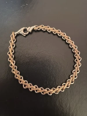 14 K Solid Gold Weave Bracelet Two Toned  Signed 14 K Italy LXC  5.39 Grams - Image 1 of 4