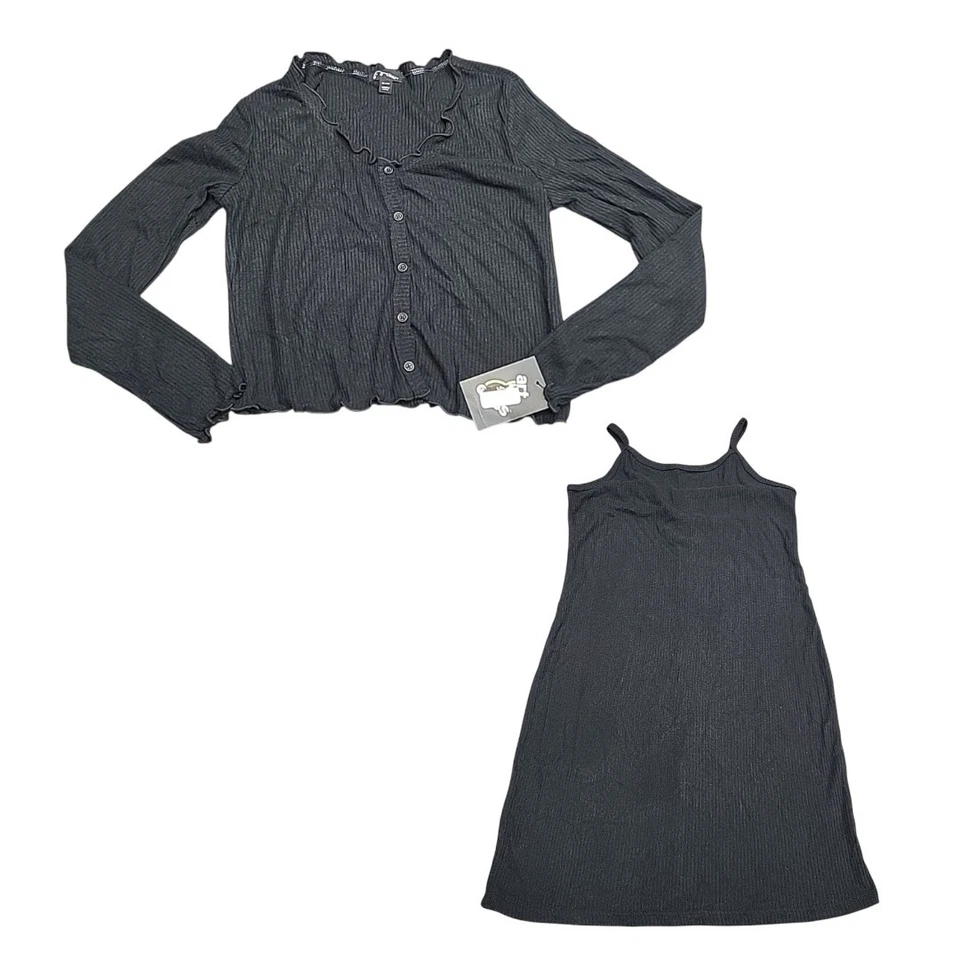 Art Class Kids Girls Button Front Cardigan with Dress Set X-Large Size 14 Black