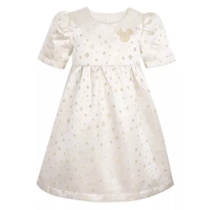 Disney Minnie Mouse Holiday Girls' Satin Dress Gold Thread - Picture 1 of 10