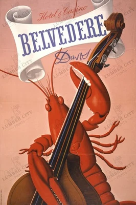 Cartaz suíço Hotel Belvedere Davos Casino 1935 impressão violoncelo arte lagosta - Imagem 1 de 4