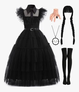 3XL Black Halloween Dress Womens Costume Wig Necklace Cosplay Birthday Party Out - Picture 1 of 3