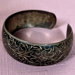 Vintage Sterling 950 Solid Silver Cuff Bracelet Etched Scrollwork Adjustable - Picture 1 of 6