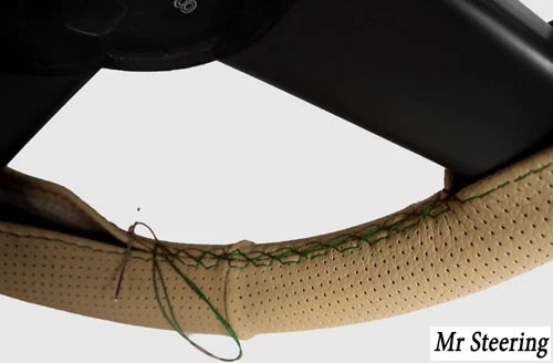 PARA LAND ROVER FREELANDER BEIGE CUERO PERFORADO CUBIERTA VOLANTE VERDE ST Foto 1 de 1