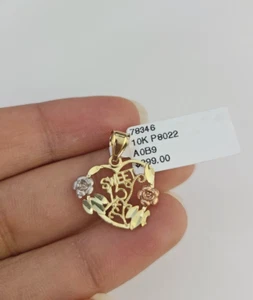 10k Sweet 15 Charm Trio Pendant Rose Yellow White Gold Women REAL. - Picture 1 of 5