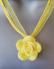 Ladies Yellow Rose Necklace on 17 inch Ribbon & Cord & extender