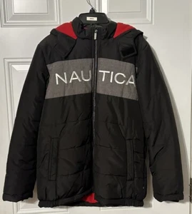 Nautica Youth Boys Hooded Jacket Black/Gray Water Resist Fleece Lining Size LG - Picture 1 of 6