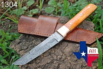HAND FORGED DAMASCUS STEEL TANTO POINT HUNTING KNIFE & CAMEL BONE HANDLE AH-1304 - Image 1 of 4