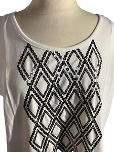 Bob Mackie Wear Art Sleeveless Blouse Size XL White Black  Sequins Geometric NEW - Picture 1 of 15