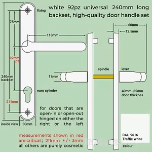 White Door Handles for uPVC sprung 240mm lever replacement set 92pz front patio - Picture 1 of 13