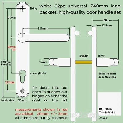 White Door Handles for uPVC sprung 240mm lever replacement set 92pz front patio - Image 1 of 4