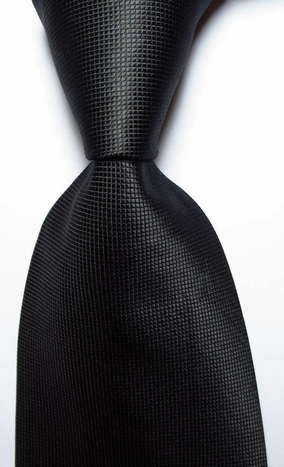 New Classic Checks Full Black JACQUARD WOVEN 100% Silk Men's Tie Necktie - Image 1 of 2