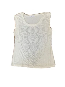 Calvin Klein Silver Studs Tank Top Women Sz M White - Picture 1 of 4