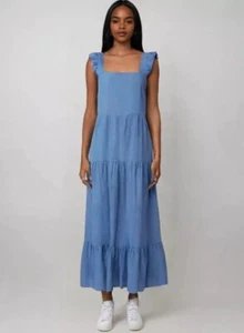 Comfy And Ready Reilly Ruffle Maxi Dress Size Small In Dusty Blue NWT - Picture 1 of 14
