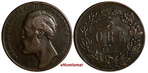 SWEDEN Oscar II (1872-1905) Bronze 1873 L.A. 5 Ore 27 mm KM# 730 (14 410)