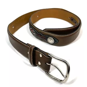 Nocona Belt Co. Herren Westerngürtel Gr. 44 braun Echtleder Concho Azteken - Bild 1 von 13