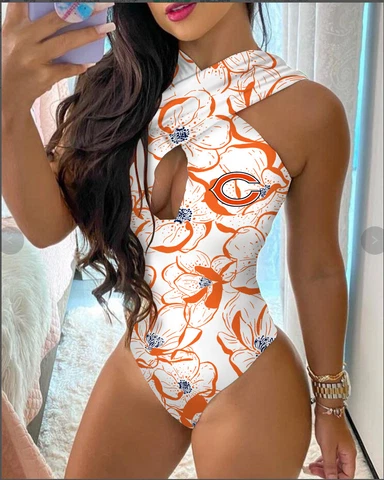 Chicago Bears Halter Front Cross Swimsuits Cut Out Swimwear Bathing Suit Gifts Cover