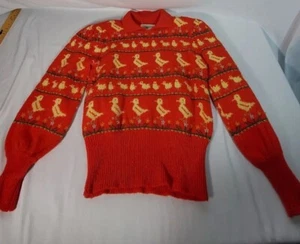 Vintage 80s Moussie Susan Bristol Red Angora Wool Ducks Novelty Knit Sweater 36 - Picture 1 of 7