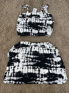 NEW Children’s Place girls size 5/6 black tie dye skirt/mid riff top rayon set - Picture 1 of 3