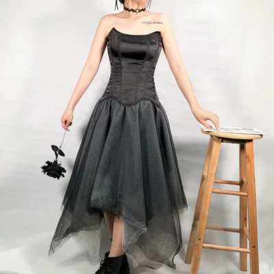 Satin Overbust Corset Top Plastic Bones Supports The Spine  (Without Skirt) - Image 1 of 4