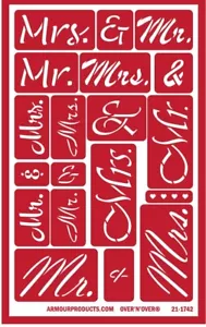 Plantilla de grabado de vidrio reutilizable Armour Over n Over - Mr Mrs - Imagen 1 de 1