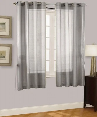 PANEL INTERIOR TRANSPARENTE SÓLIDO 2 PIEZAS 8 OJALES CORTINA VENTANA VERSÁTIL RUBÍ VER A TRAVÉS Foto 1 de 2