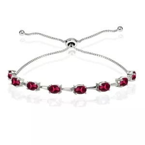 Sterling Silver Created Ruby Oval Adjustable Bolo Bracelet - Picture 1 of 4