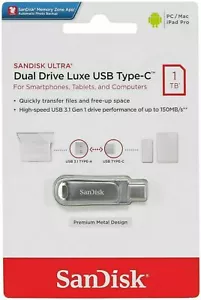 Type-C USB SanDisk Ultra Luxe 1TB Dual Drive Type-C Flash Drive Memory Stick - Picture 1 of 6