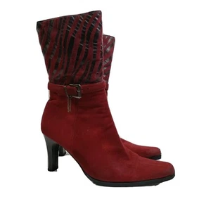 Women Vintage boots heels booties 80s Red tiger stripe suede bootie punk espo 37 - Picture 1 of 11