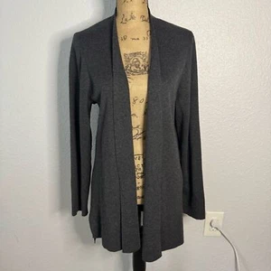 J Jill grau vorne offen Strick Cardigan Wollmischung Gr. L klassisch lange Linie Büro - Bild 1 von 8