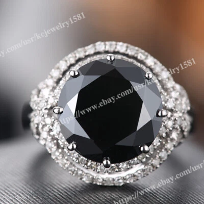 Black Spinel Ring Wedding Gemstone Sterling Silver 925 0.55ct Real Diamond - Image 1 of 4