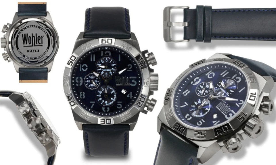 NUEVO Reloj Wohler 1159M Para Hombre Colección Lorhard Cuero Azul Estilo Deportivo Fecha Foto 1 de 1