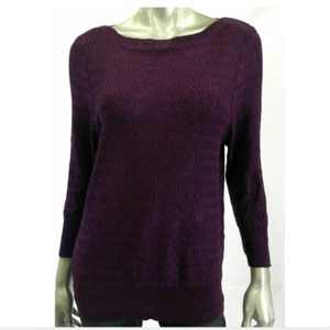 Elementz Women Sweater L Purple Knit Pull Over Metallic Striped - Picture 1 of 2