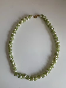 Kette Naturstein Peridot mit Süßwasserperlen Halskette Collier Schmuck Kette - Bild 1 von 3
