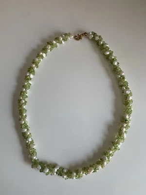 Kette Naturstein Peridot mit Süßwasserperlen Halskette Collier Schmuck Kette - Bild 1 von 3