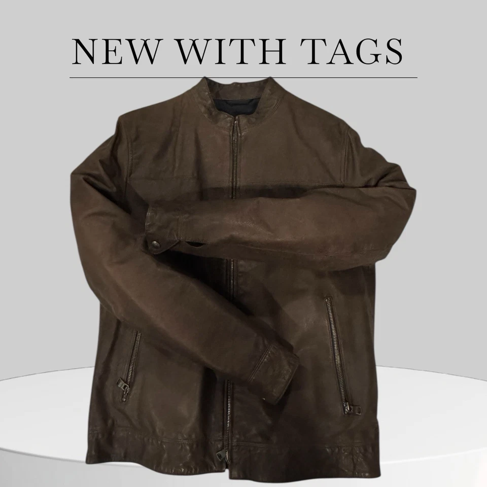 Chaqueta de cuero para motocicleta Banana Republic marrón mediana nueva con etiquetas venta al por menor ($598) Foto 1 de 4