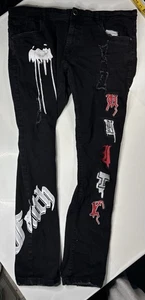 Arketype Herren Jeans 40/34 schwarz mit rotem Distressed Faith Unity bestickt - Bild 1 von 7